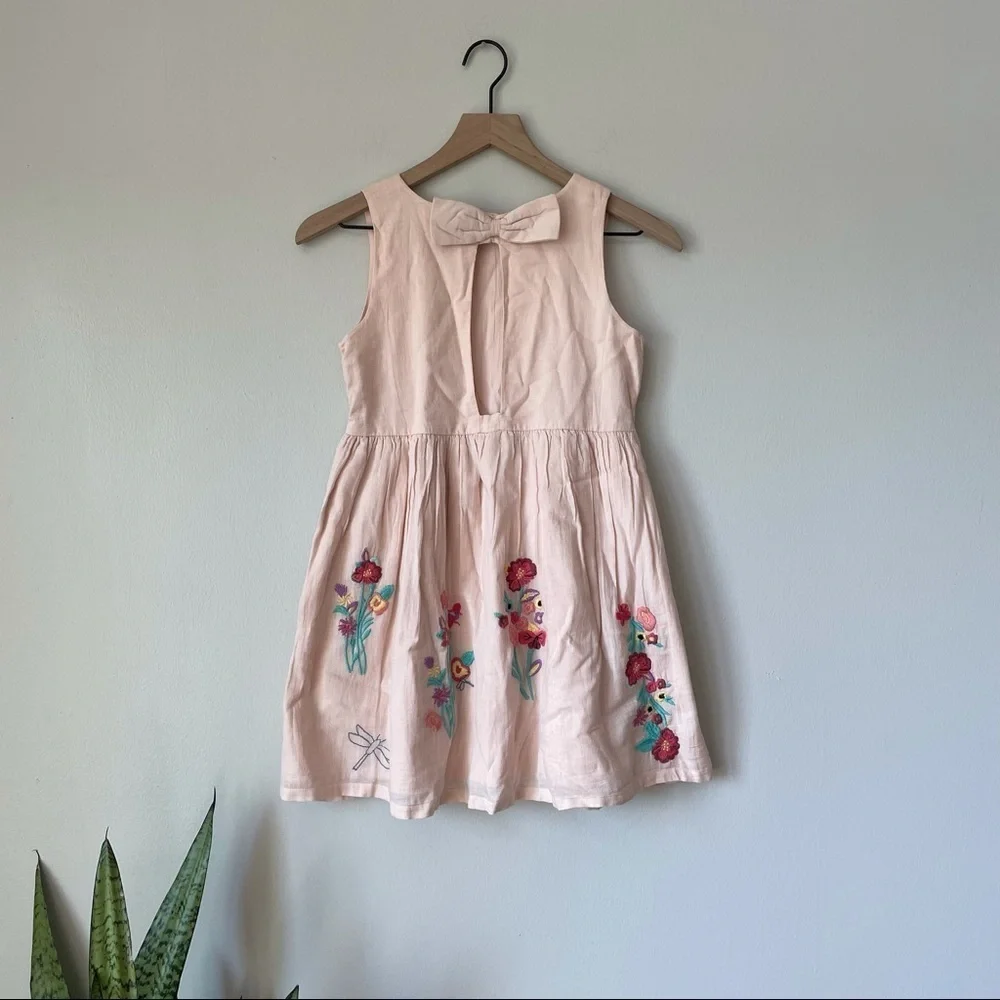 Peek Pink Embroidered Flower & Dragonfly Open Back Bow Dress